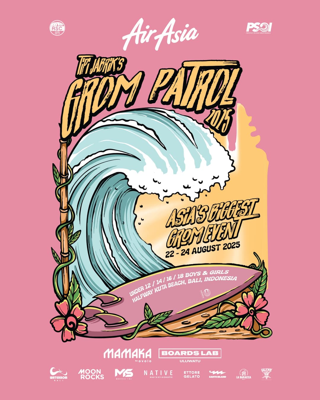 Tipi Jabrik’s Grom Patrol Grand Final Presented by AirAsia Set for Kuta Beach, 22–24 August 2025